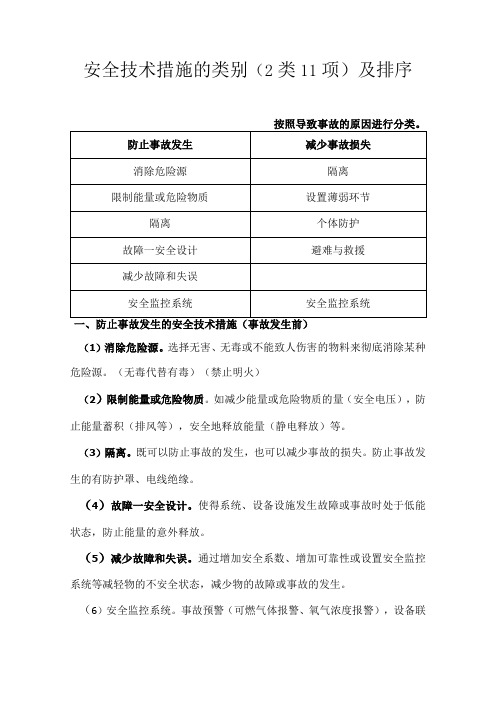 安全技术措施的类别(2类11项)及排序