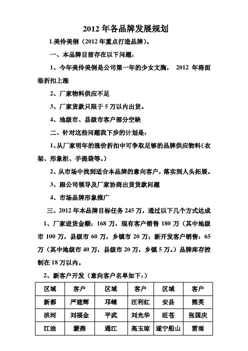 2012年品牌计划