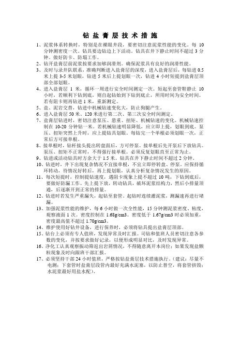 钻 盐 膏 层 技 术 措 施