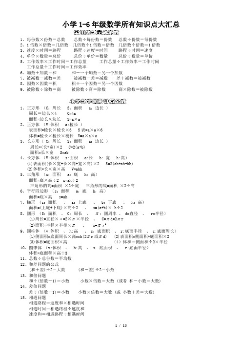 小学1-6年级数学所有知识点大汇总
