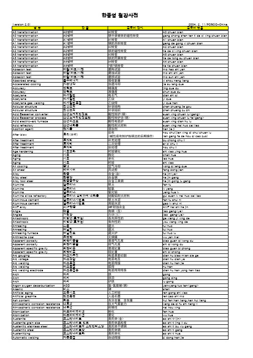 Steel_Glossary 钢铁术语 中文、英文、韩语对照