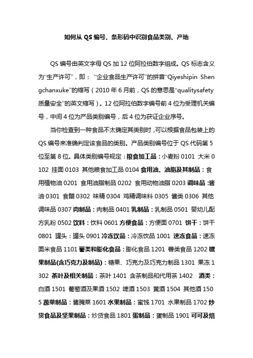 如何从QS编号、条形码中识别食品类别、产地