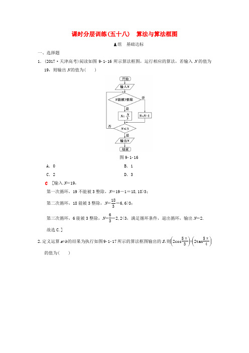 2019年高考数学一轮复习课时分层训练58算法与算法框图理北师大版