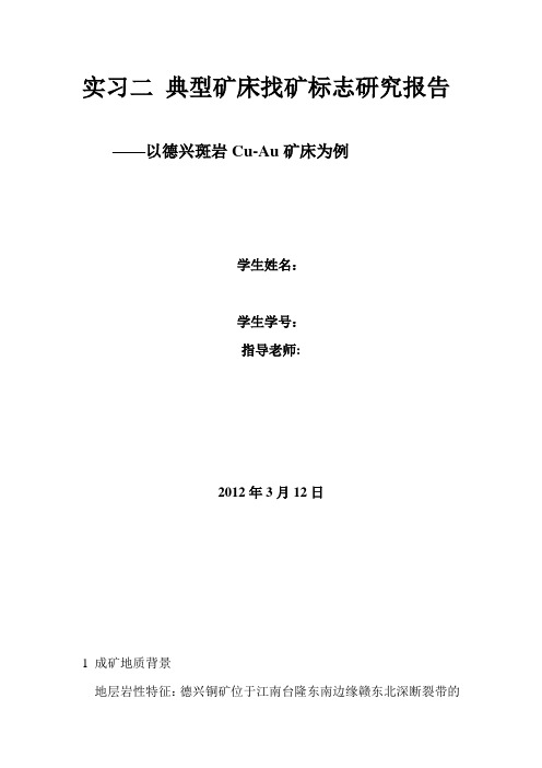 实习二 《矿产勘查学》--典型矿床找矿标志研究报告