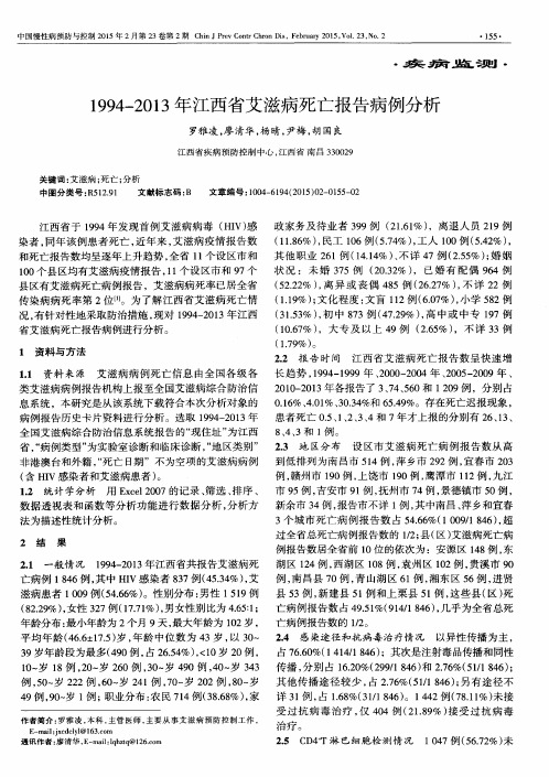 1994-2013年江西省艾滋病死亡报告病例分析
