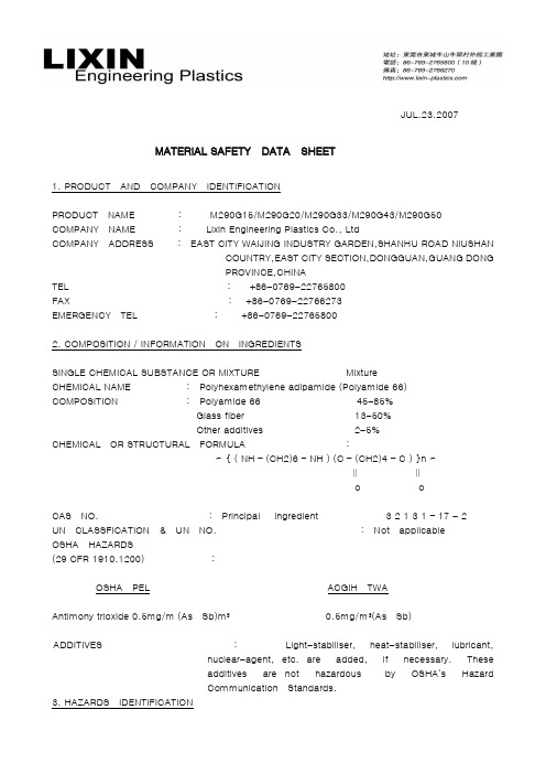 PA66GF MSDS