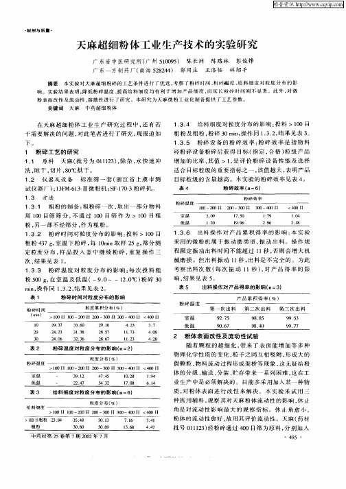 天麻超细粉体工业生产技术的实验研究
