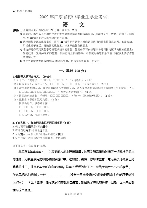2009年广东省中考真题—语文