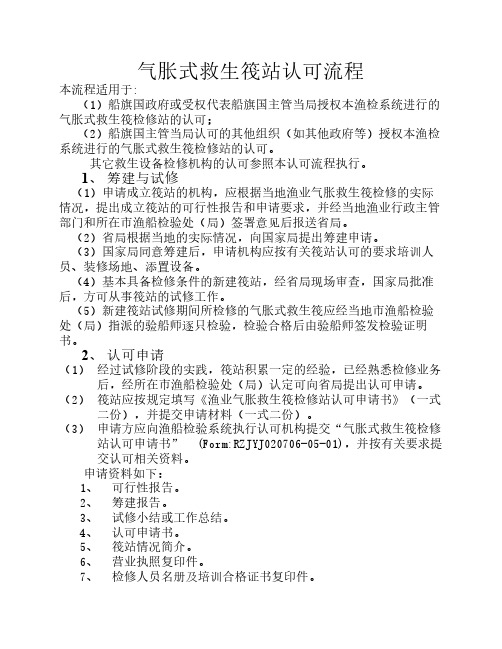 气胀式救生筏站认可流程 - 浙江省渔业船舶检验局