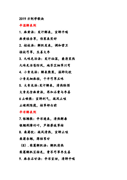 2019方剂学歌诀