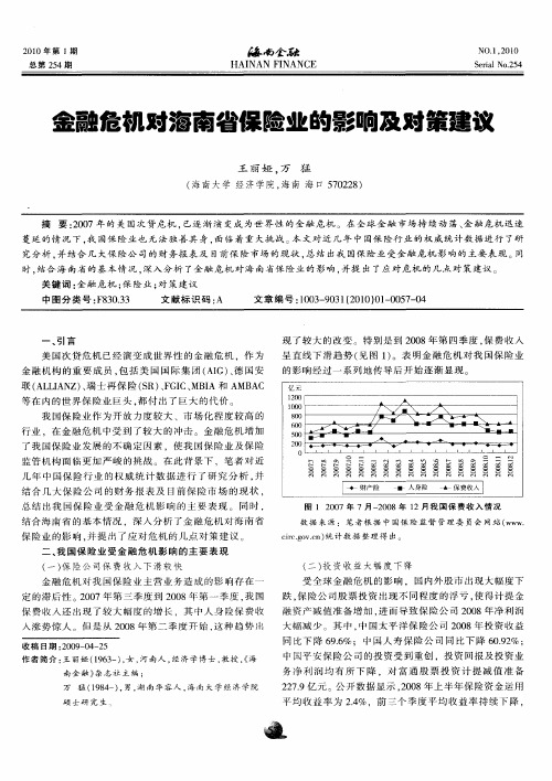 金融危机对海南省保险业的影响及对策建议
