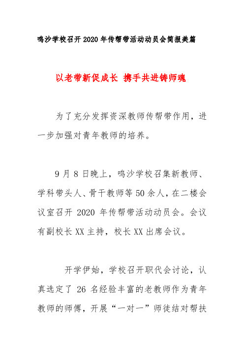 鸣沙学校召开2020年传帮带活动动员会简报美篇《以老带新促成长 携手共进铸师魂》