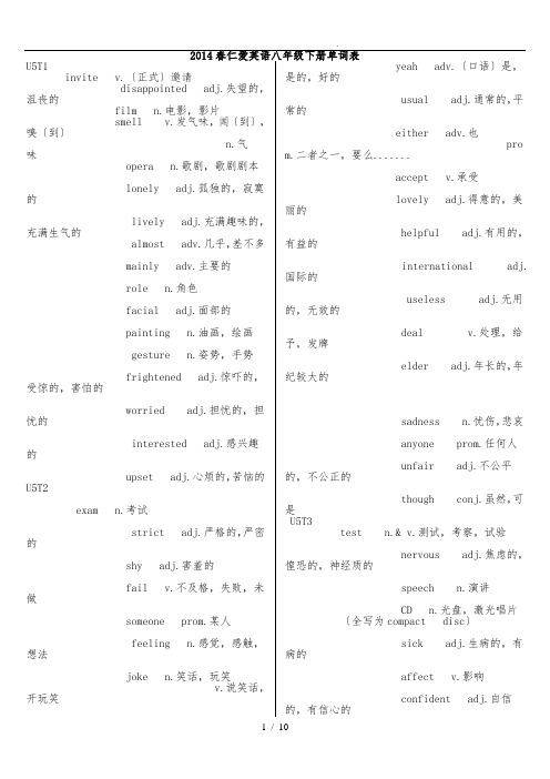 2014仁爱英语春八年级(下册)(U5_U8)单词表标准版