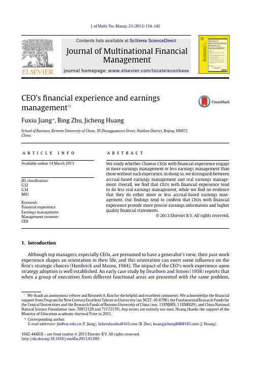 CEO's financial experience and earnings management(Jiang,Zhu,Huang)