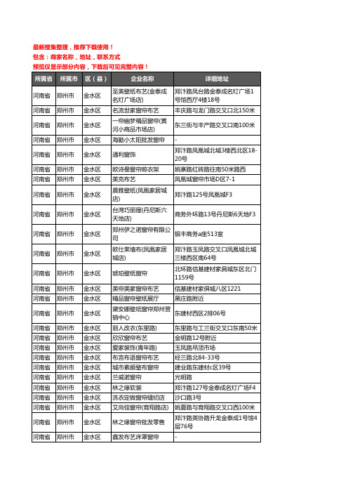 新版河南省郑州市金水区窗帘企业公司商家户名录单联系方式地址大全79家
