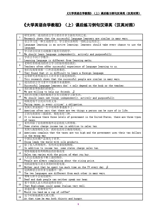 大学英语自学教程-上册课后练习例句汉译英(汉英对照)