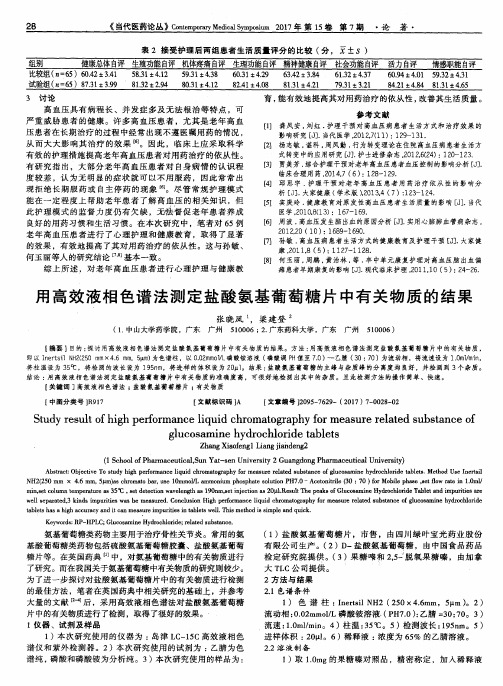 用高效液相色谱法测定盐酸氨基葡萄糖片中有关物质的结果