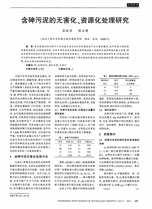 含砷污泥的无害化、资源化处理研究