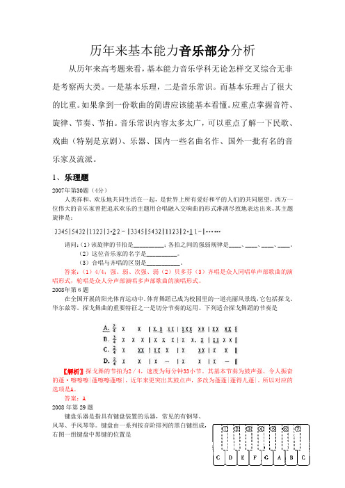 2007——2012山东基本能力音乐部分分析