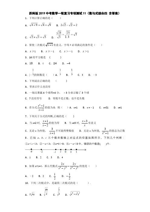 苏科版2019中考数学一轮复习专项测试11(数与式综合四 含答案)