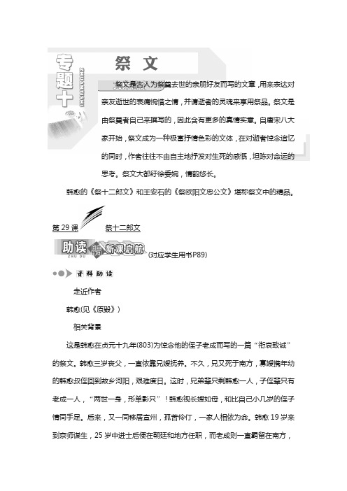 2018高中语文苏教版选修唐宋八大家散文：专题十 第29课 祭十二郎文含答案