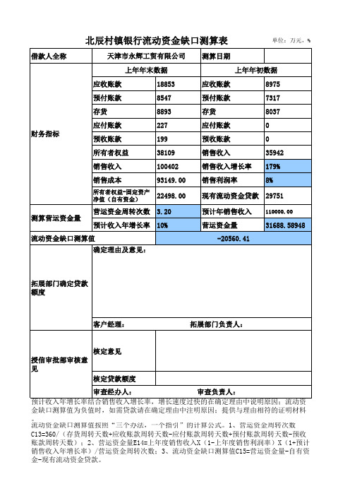 流动资金缺口测算