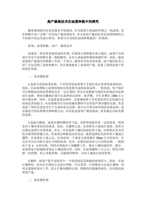 高产栽培技术在油菜种植中的探究