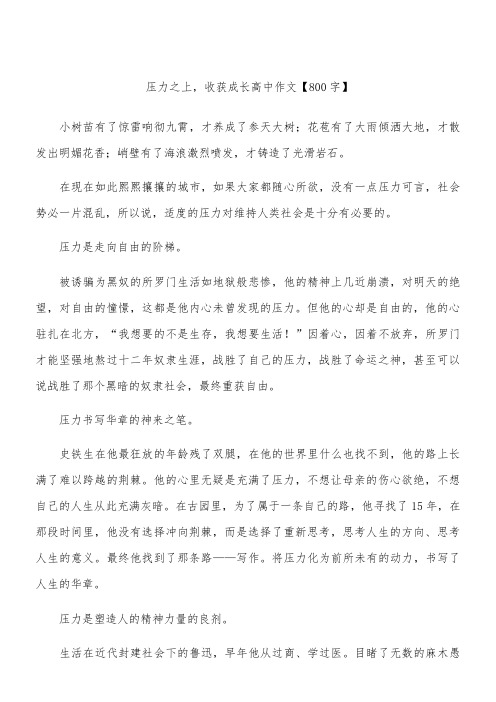 压力之上,收获成长 高中作文【800字】