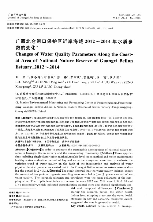 广西北仑河口保护区近岸海域2012～2014年水质参数的变化