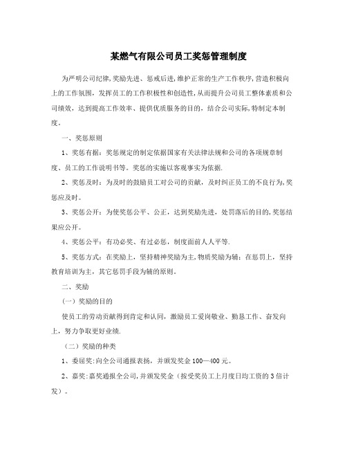 某燃气有限公司员工奖惩管理制度