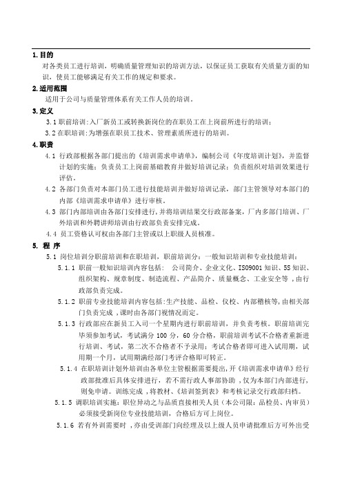 QR-QP-004 人力资源控制程序