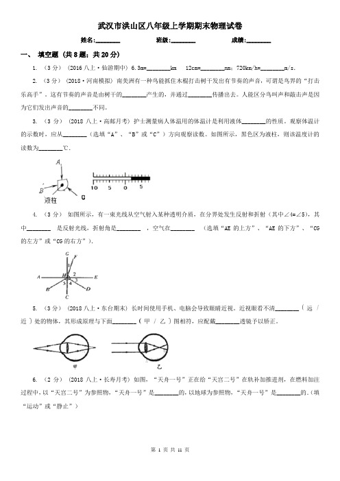 武汉市洪山区八年级上学期期末物理试卷