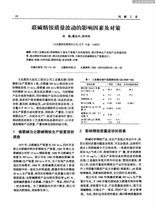 联碱精铵质量波动的影响因素及对策