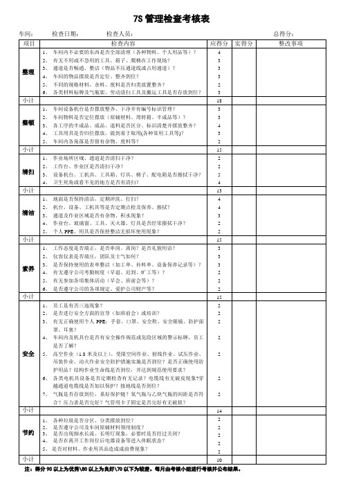 7S管理检查评分表
