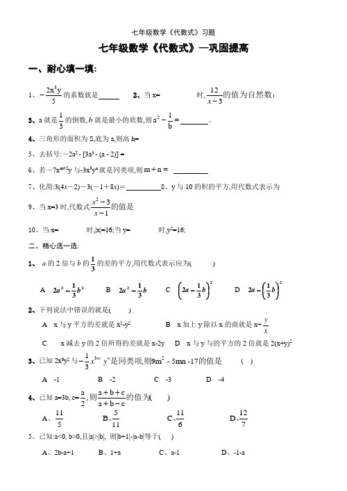 七年级数学《代数式》习题