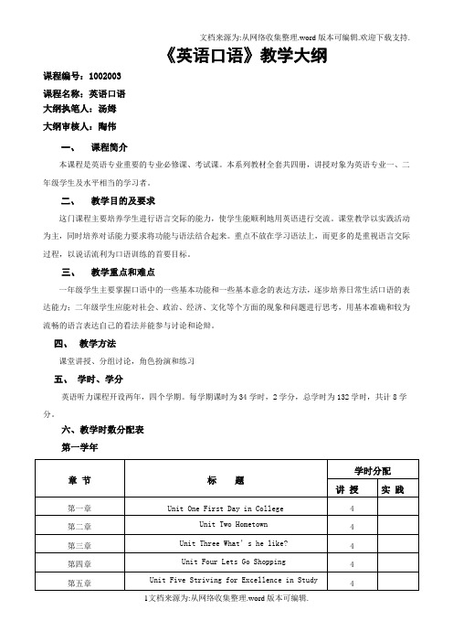 英语口语教学大纲