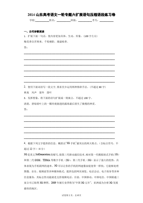山东高考语文一轮专题六扩展语句压缩语段练习卷(答案详解)