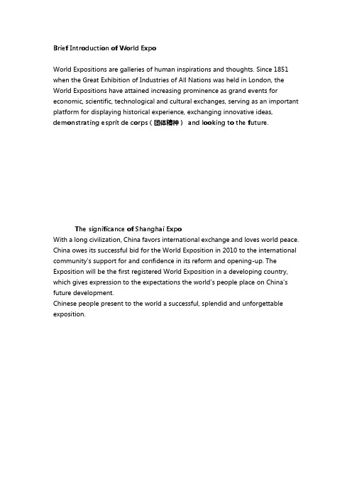 expo世博会英文介绍演讲
