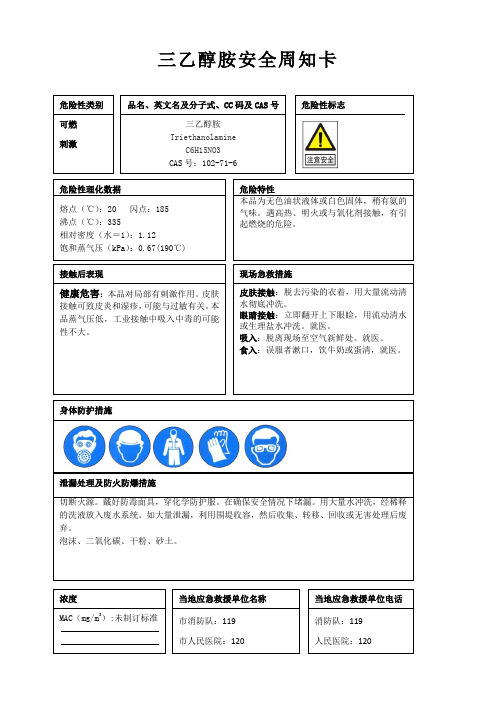 三乙醇胺安全周知卡、职业危害告知卡、理化特性表