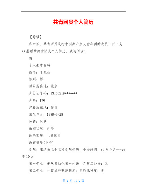 共青团员个人简历