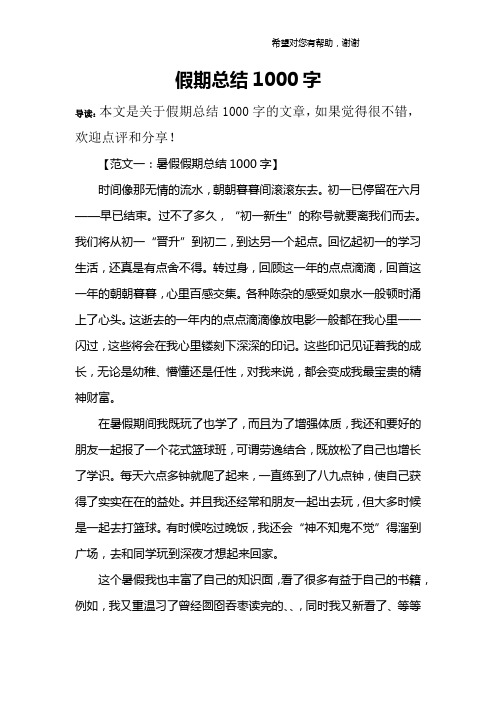 假期总结1000字