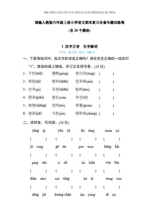 部编人教版六年级上册小学语文期末复习全套专题训练卷(含20个模块)