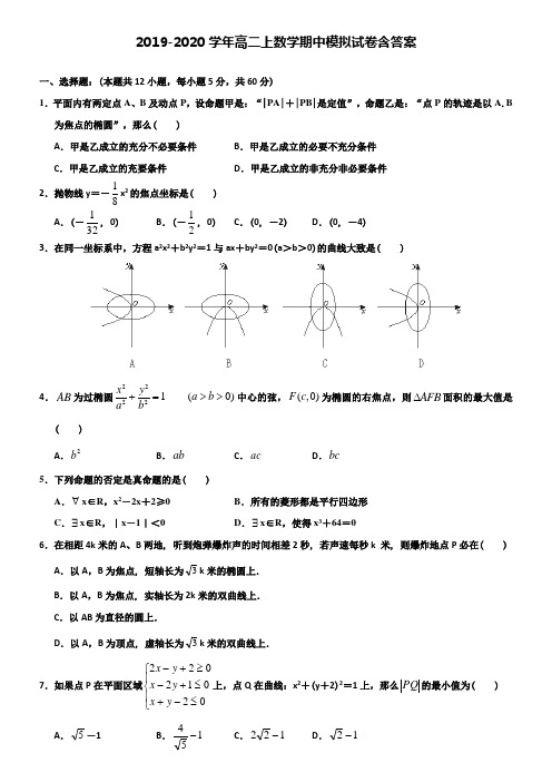 【20套试卷合集】浙江省镇海中学2019-2020学年数学高二上期中模拟试卷含答案