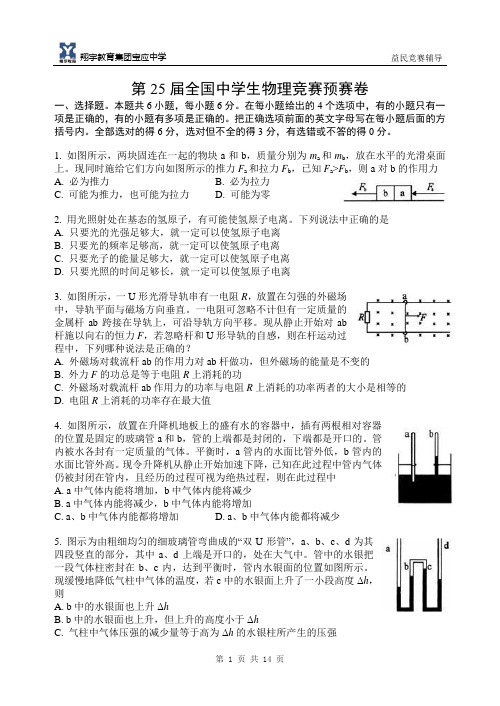 第25届全国中学生物理竞赛预赛卷+参考解答与评分标准LYM