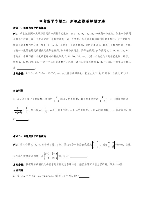 中考数学必刷热点专题2：新概念题型的解题方法策略