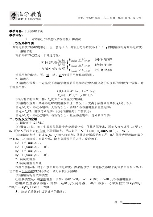 沉淀溶解平衡