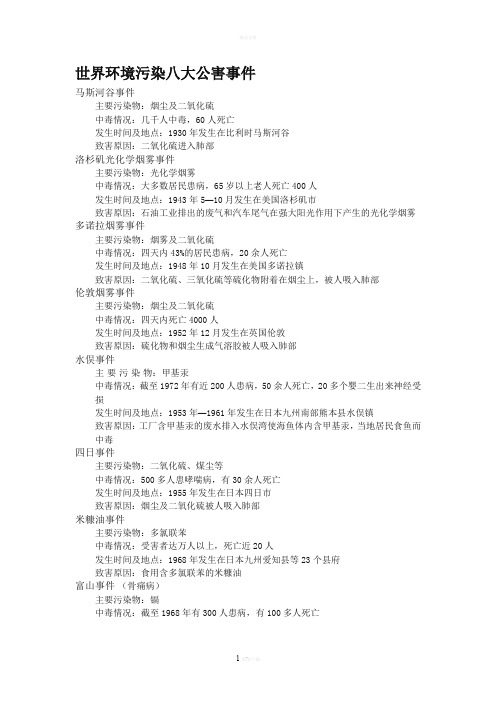 世界环境污染八大公害事件