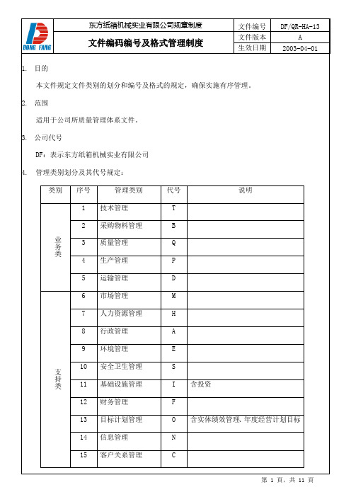 文件编码编号及格式管理制度