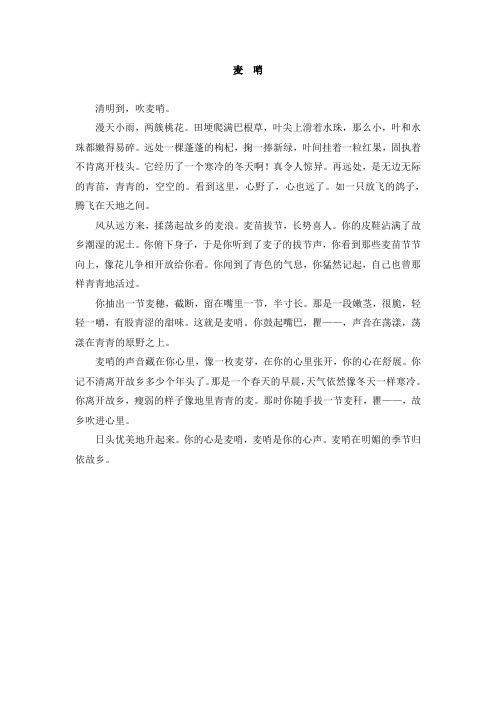 语文人教版四年级下册《麦哨》同步阅读