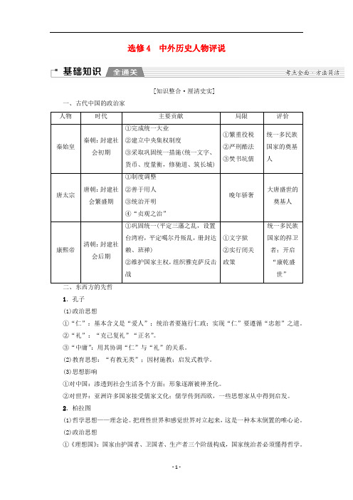 高考历史一轮复习 选修部分 中外历史人物评说教学案(含解析)新人教版选修4